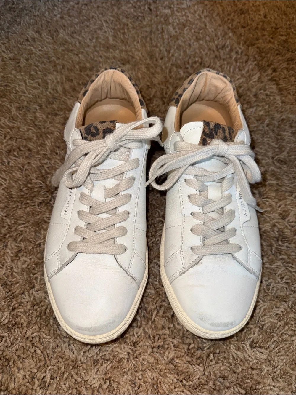 White Leather women’s Sneaker with Leopard Accent